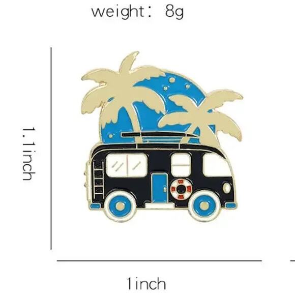 California Van Life Palm Tree and Beach Enamel Pins 396-1 - Picture 4 of 5